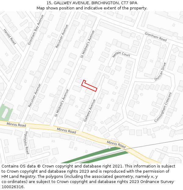 15, GALLWEY AVENUE, BIRCHINGTON, CT7 9PA: Location map and indicative extent of plot