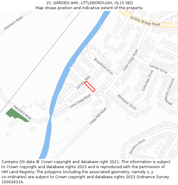 15, GARDEN WAY, LITTLEBOROUGH, OL15 0ED: Location map and indicative extent of plot