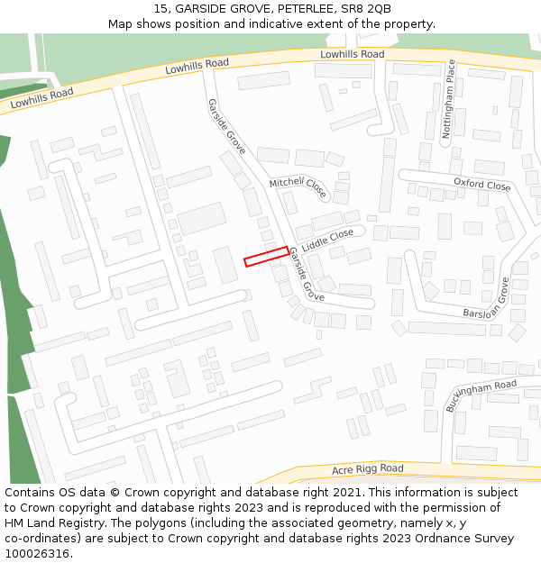 15, GARSIDE GROVE, PETERLEE, SR8 2QB: Location map and indicative extent of plot