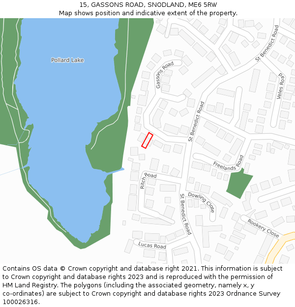15, GASSONS ROAD, SNODLAND, ME6 5RW: Location map and indicative extent of plot