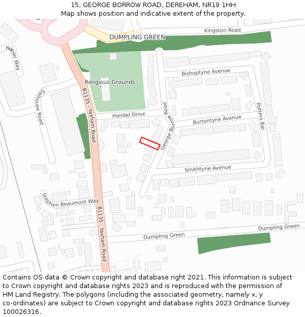 15, GEORGE BORROW ROAD, DEREHAM, NR19 1HH: Location map and indicative extent of plot