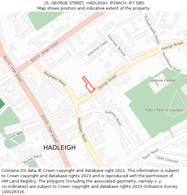 15, GEORGE STREET, HADLEIGH, IPSWICH, IP7 5BD: Location map and indicative extent of plot