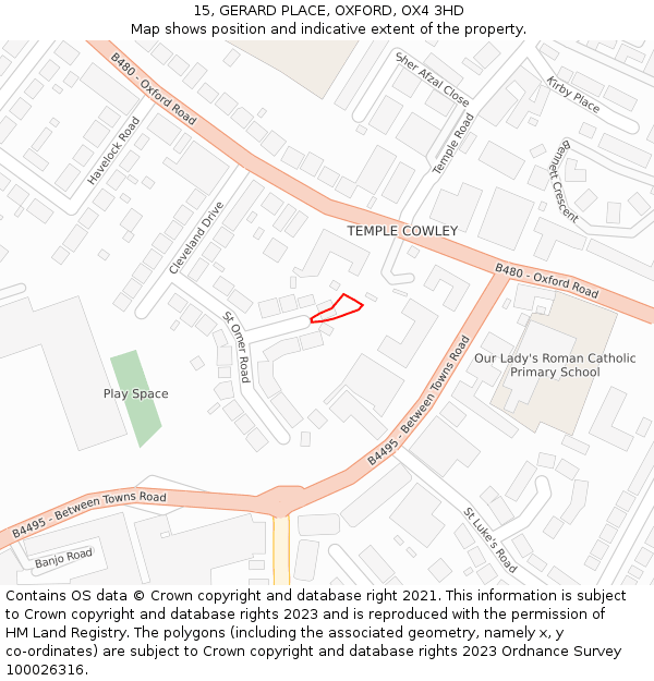 15, GERARD PLACE, OXFORD, OX4 3HD: Location map and indicative extent of plot