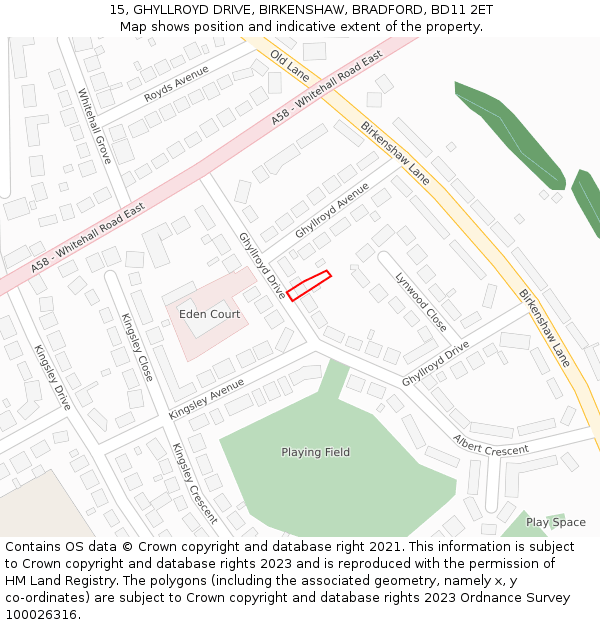 15, GHYLLROYD DRIVE, BIRKENSHAW, BRADFORD, BD11 2ET: Location map and indicative extent of plot