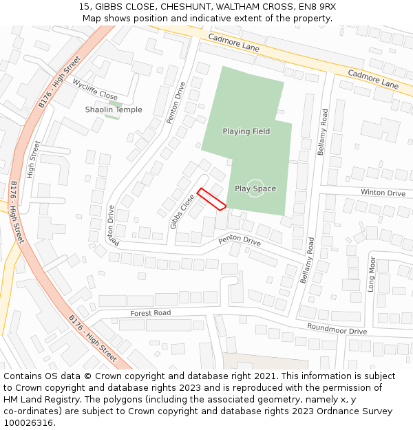 15, GIBBS CLOSE, CHESHUNT, WALTHAM CROSS, EN8 9RX: Location map and indicative extent of plot