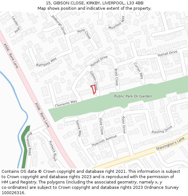 15, GIBSON CLOSE, KIRKBY, LIVERPOOL, L33 4BB: Location map and indicative extent of plot