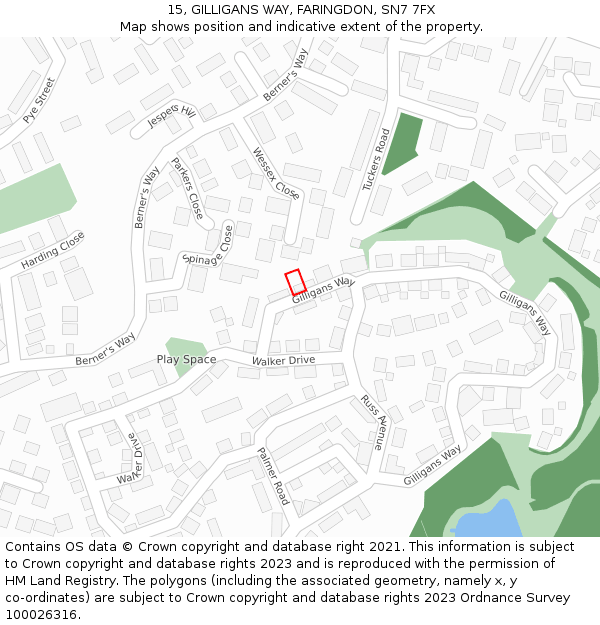 15, GILLIGANS WAY, FARINGDON, SN7 7FX: Location map and indicative extent of plot