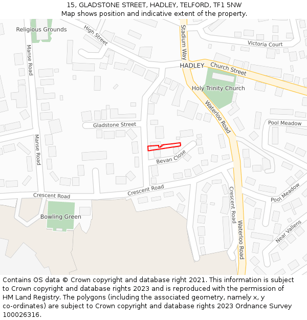 15, GLADSTONE STREET, HADLEY, TELFORD, TF1 5NW: Location map and indicative extent of plot