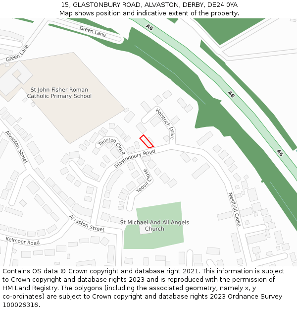 15, GLASTONBURY ROAD, ALVASTON, DERBY, DE24 0YA: Location map and indicative extent of plot