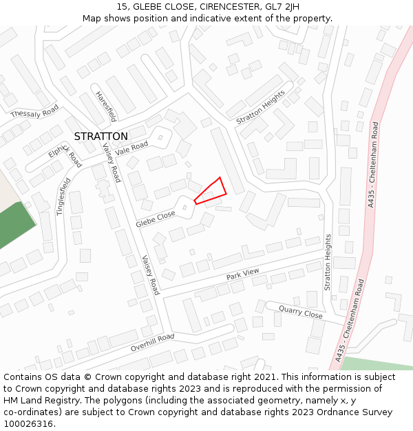 15, GLEBE CLOSE, CIRENCESTER, GL7 2JH: Location map and indicative extent of plot