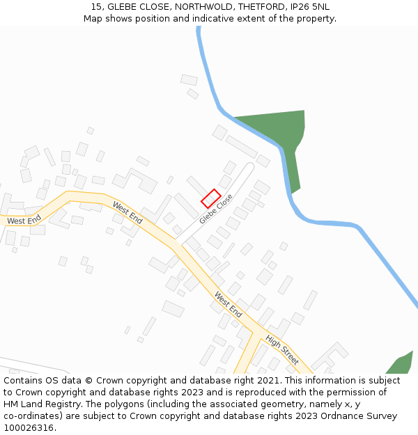 15, GLEBE CLOSE, NORTHWOLD, THETFORD, IP26 5NL: Location map and indicative extent of plot