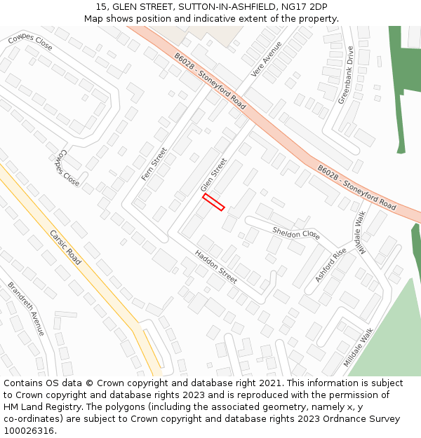 15, GLEN STREET, SUTTON-IN-ASHFIELD, NG17 2DP: Location map and indicative extent of plot