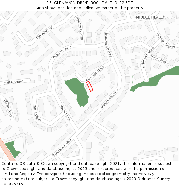 15, GLENAVON DRIVE, ROCHDALE, OL12 6DT: Location map and indicative extent of plot