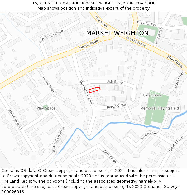 15, GLENFIELD AVENUE, MARKET WEIGHTON, YORK, YO43 3HH: Location map and indicative extent of plot