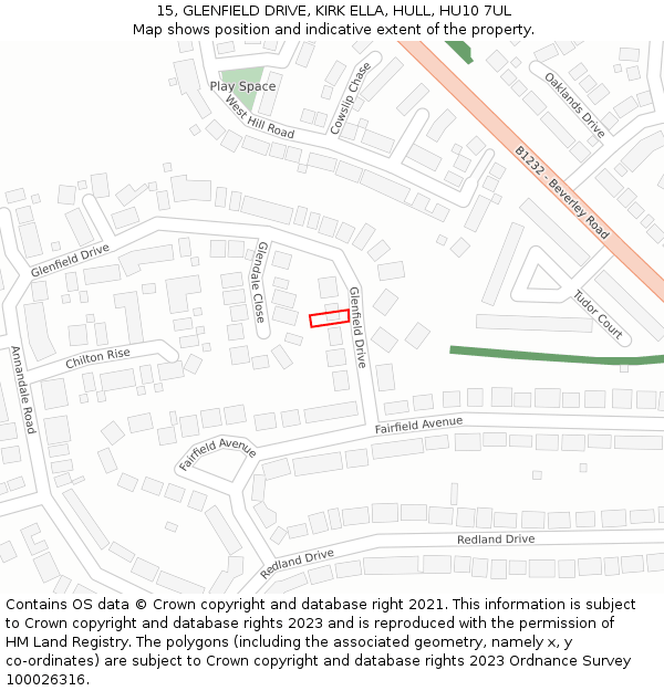 15, GLENFIELD DRIVE, KIRK ELLA, HULL, HU10 7UL: Location map and indicative extent of plot