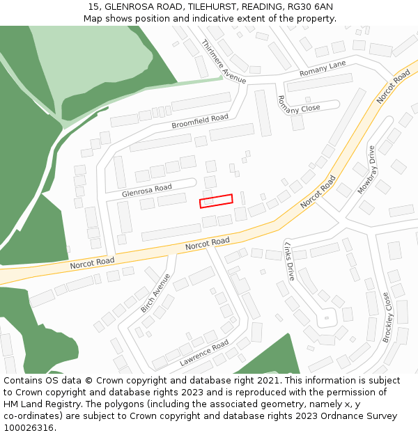 15, GLENROSA ROAD, TILEHURST, READING, RG30 6AN: Location map and indicative extent of plot