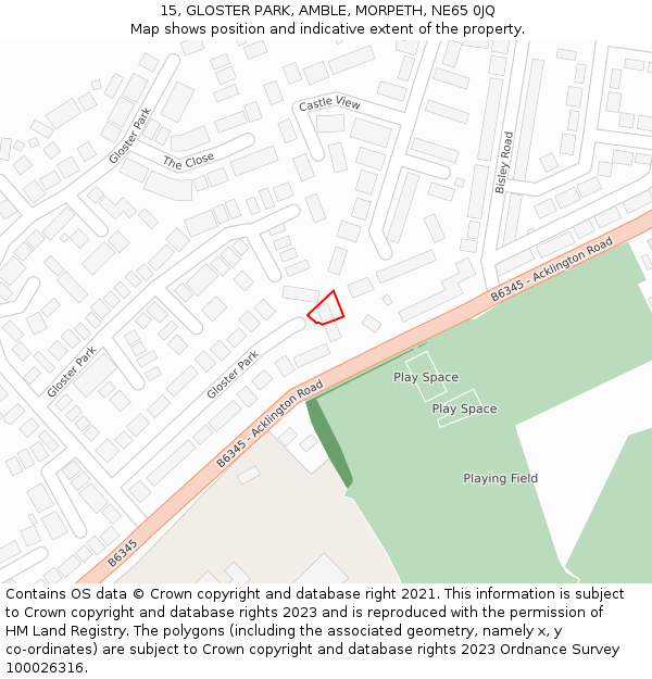 15, GLOSTER PARK, AMBLE, MORPETH, NE65 0JQ: Location map and indicative extent of plot