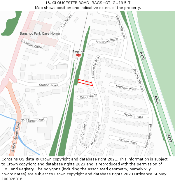 15, GLOUCESTER ROAD, BAGSHOT, GU19 5LT: Location map and indicative extent of plot