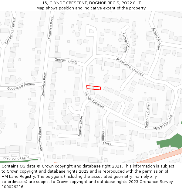 15, GLYNDE CRESCENT, BOGNOR REGIS, PO22 8HT: Location map and indicative extent of plot