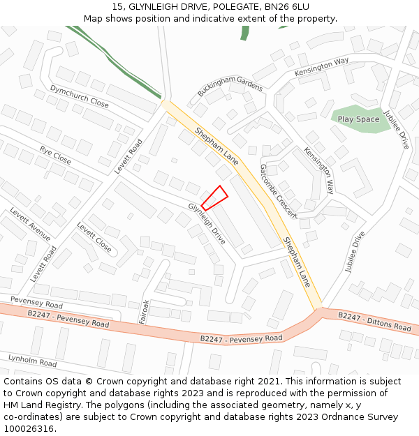 15, GLYNLEIGH DRIVE, POLEGATE, BN26 6LU: Location map and indicative extent of plot