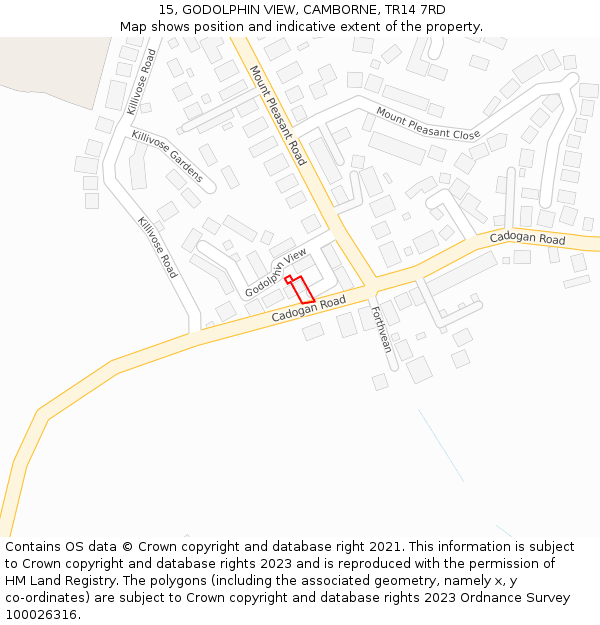 15, GODOLPHIN VIEW, CAMBORNE, TR14 7RD: Location map and indicative extent of plot