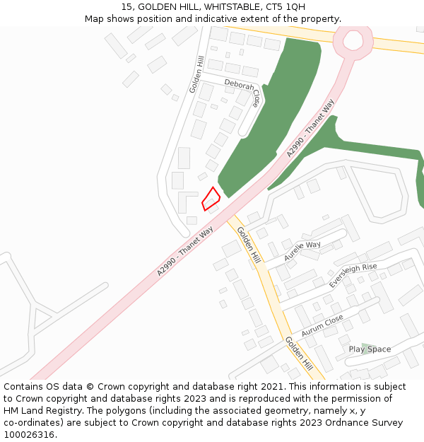 15, GOLDEN HILL, WHITSTABLE, CT5 1QH: Location map and indicative extent of plot