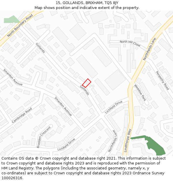 15, GOLLANDS, BRIXHAM, TQ5 8JY: Location map and indicative extent of plot