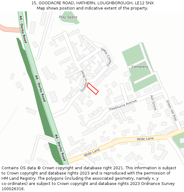 15, GOODACRE ROAD, HATHERN, LOUGHBOROUGH, LE12 5NX: Location map and indicative extent of plot