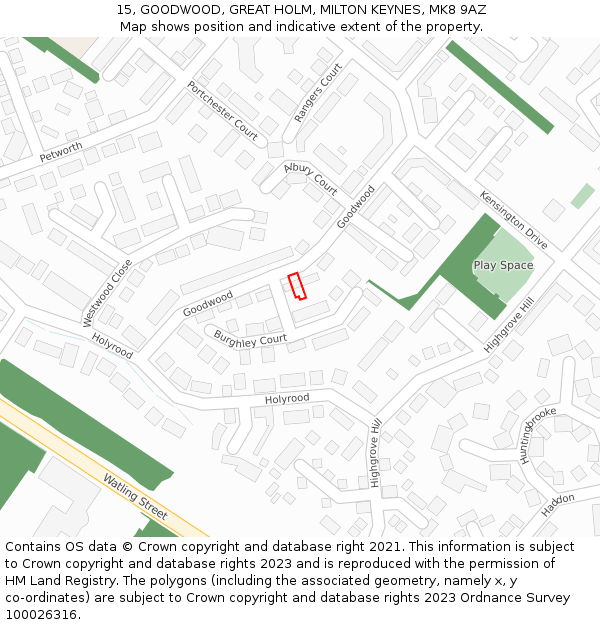 15, GOODWOOD, GREAT HOLM, MILTON KEYNES, MK8 9AZ: Location map and indicative extent of plot