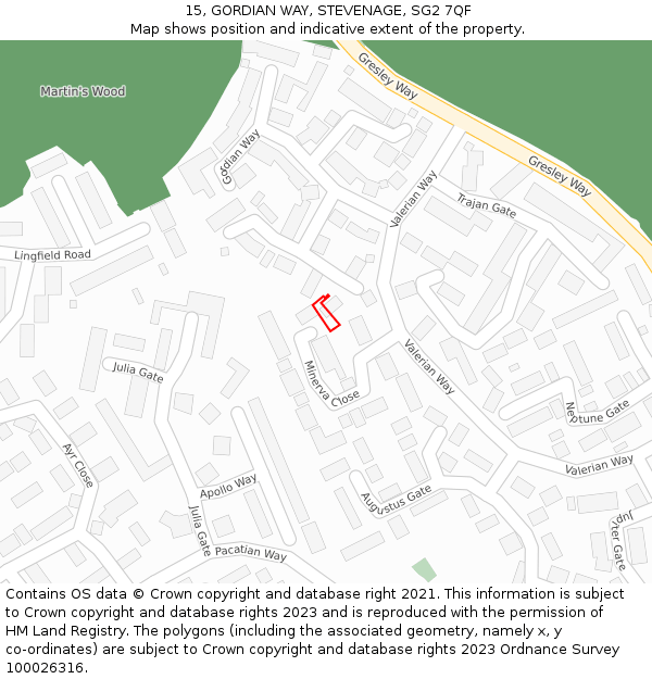 15, GORDIAN WAY, STEVENAGE, SG2 7QF: Location map and indicative extent of plot