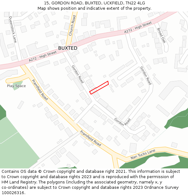 15, GORDON ROAD, BUXTED, UCKFIELD, TN22 4LG: Location map and indicative extent of plot