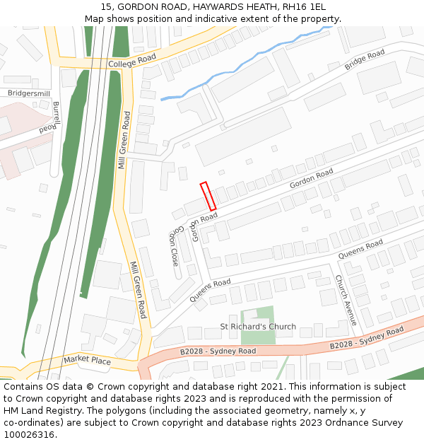 15, GORDON ROAD, HAYWARDS HEATH, RH16 1EL: Location map and indicative extent of plot