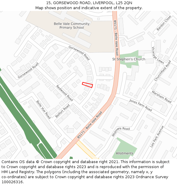 15, GORSEWOOD ROAD, LIVERPOOL, L25 2QN: Location map and indicative extent of plot