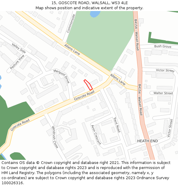 15, GOSCOTE ROAD, WALSALL, WS3 4LE: Location map and indicative extent of plot