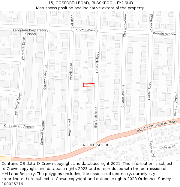 15, GOSFORTH ROAD, BLACKPOOL, FY2 9UB: Location map and indicative extent of plot