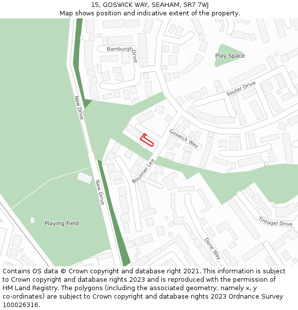 15, GOSWICK WAY, SEAHAM, SR7 7WJ: Location map and indicative extent of plot