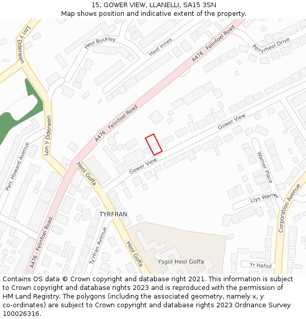 15, GOWER VIEW, LLANELLI, SA15 3SN: Location map and indicative extent of plot