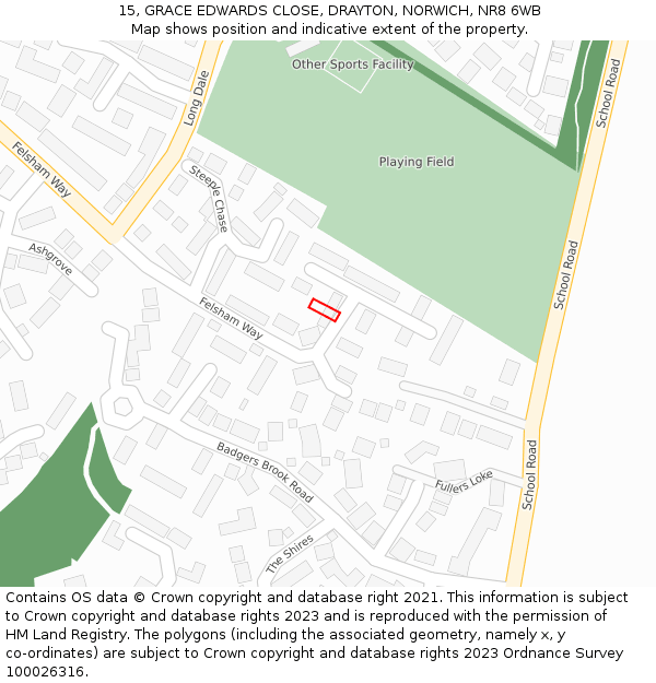 15, GRACE EDWARDS CLOSE, DRAYTON, NORWICH, NR8 6WB: Location map and indicative extent of plot