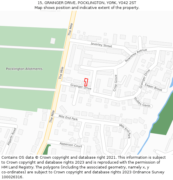 15, GRAINGER DRIVE, POCKLINGTON, YORK, YO42 2ST: Location map and indicative extent of plot