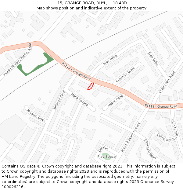 15, GRANGE ROAD, RHYL, LL18 4RD: Location map and indicative extent of plot