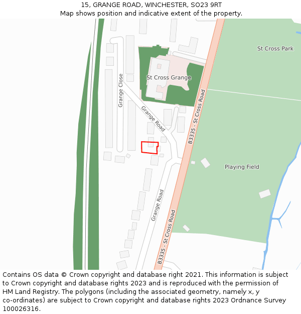 15, GRANGE ROAD, WINCHESTER, SO23 9RT: Location map and indicative extent of plot