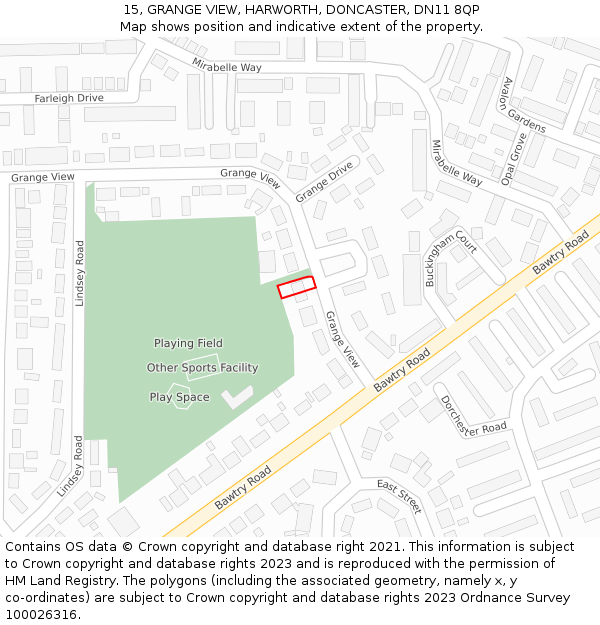 15, GRANGE VIEW, HARWORTH, DONCASTER, DN11 8QP: Location map and indicative extent of plot