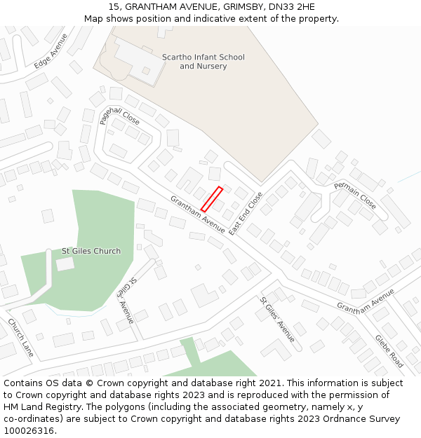 15, GRANTHAM AVENUE, GRIMSBY, DN33 2HE: Location map and indicative extent of plot