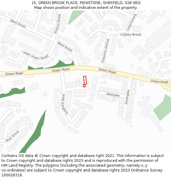 15, GREEN BROOK PLACE, PENISTONE, SHEFFIELD, S36 6EQ: Location map and indicative extent of plot