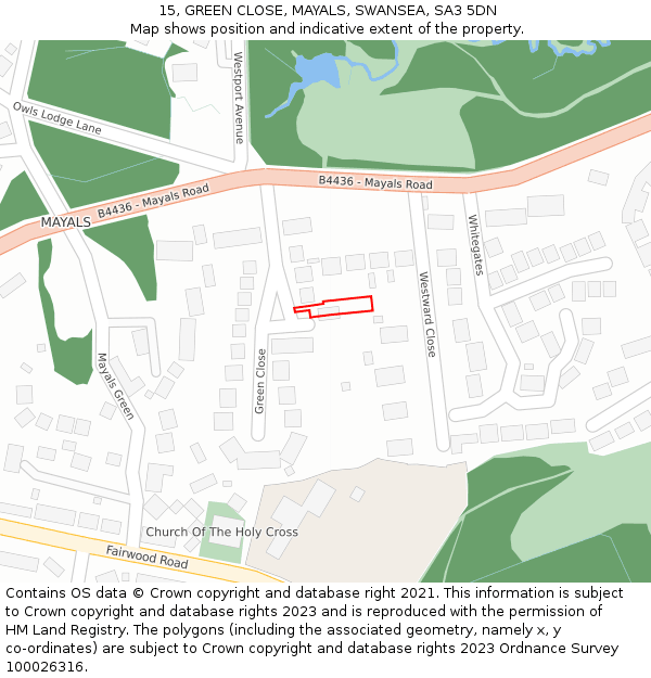 15, GREEN CLOSE, MAYALS, SWANSEA, SA3 5DN: Location map and indicative extent of plot