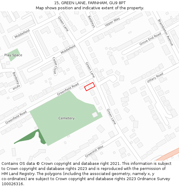 15, GREEN LANE, FARNHAM, GU9 8PT: Location map and indicative extent of plot