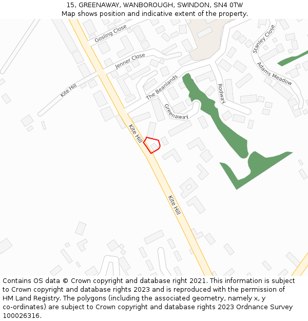 15, GREENAWAY, WANBOROUGH, SWINDON, SN4 0TW: Location map and indicative extent of plot