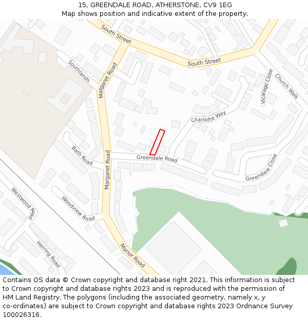 15, GREENDALE ROAD, ATHERSTONE, CV9 1EG: Location map and indicative extent of plot