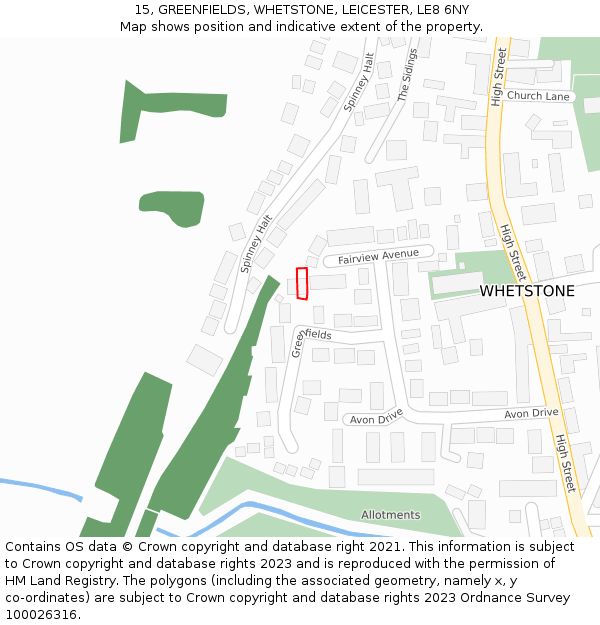 15, GREENFIELDS, WHETSTONE, LEICESTER, LE8 6NY: Location map and indicative extent of plot