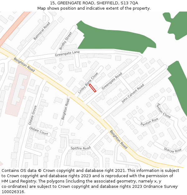 15, GREENGATE ROAD, SHEFFIELD, S13 7QA: Location map and indicative extent of plot